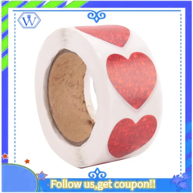 Easy To Use Valentine's Day Glitter Heart Stickers,Red Heart Stickers Roll,Heart Labels For Anniversaries Wedding(500Pcs/Roll)