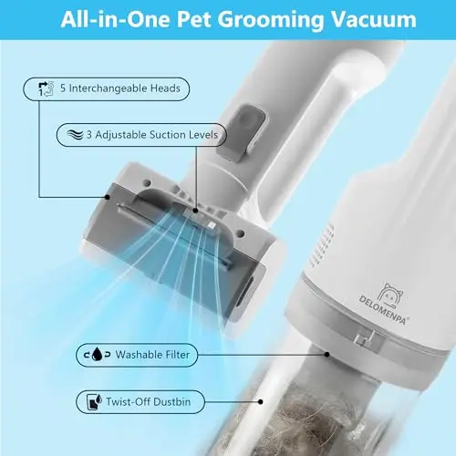 Deshedding Brush With Vacuum Suction, 5-in-1 Pet Removal Tool For Dogs Cats, Cordless Undercoat Rake Removes Loose Hair_voghion.com