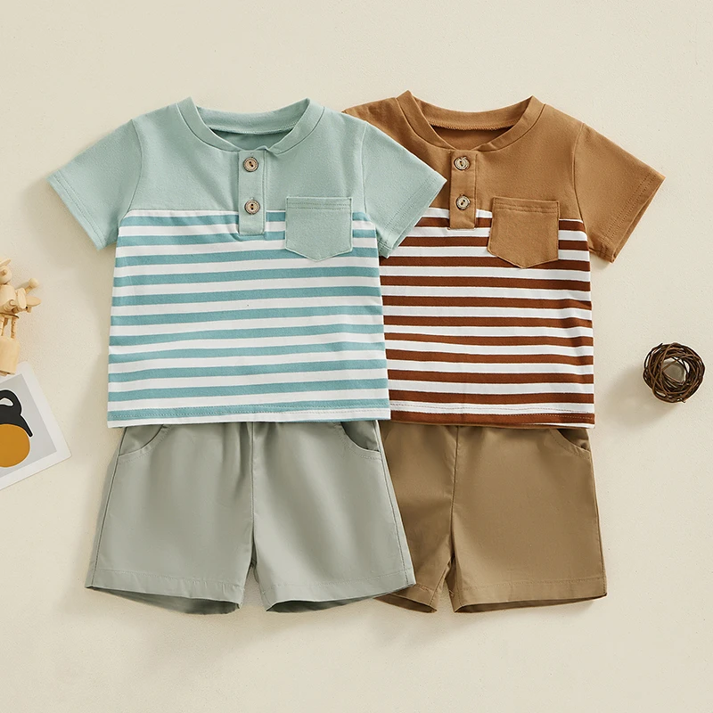 Boys Striped Cotton Summer Set - Brown
