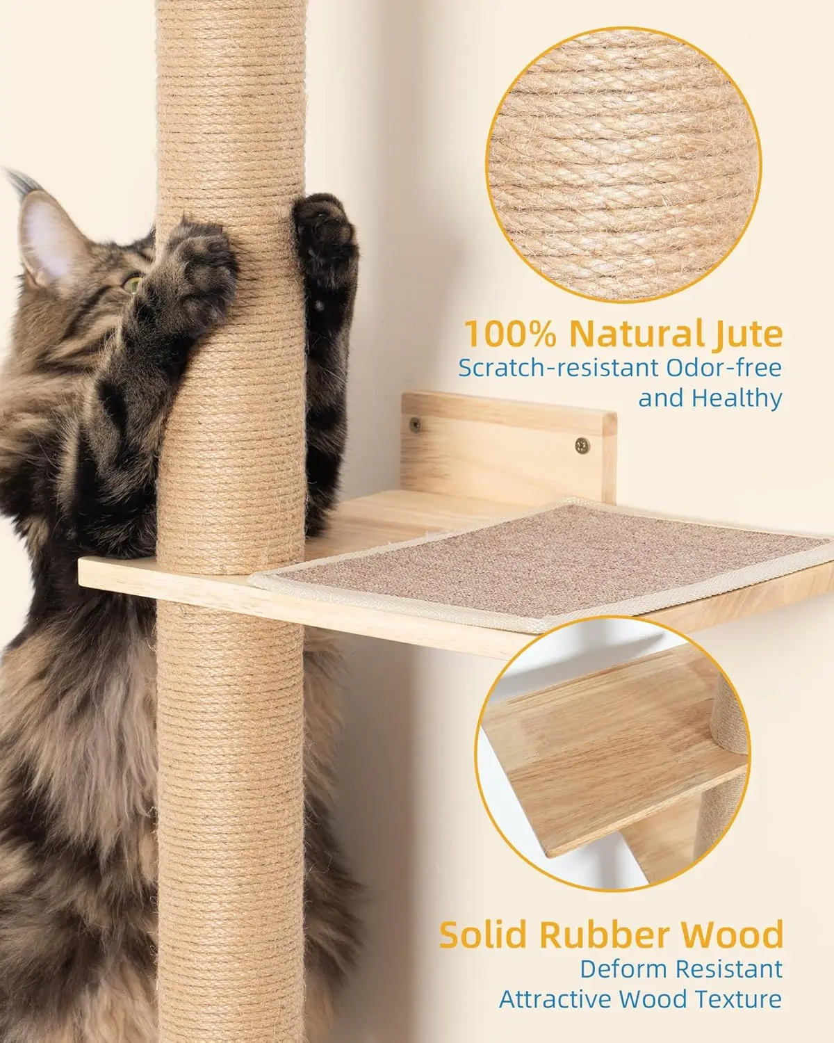 80″ Tall Floor-to-Ceiling Cat Tree – Wall-Mounted Tower with 15.8″ Top Perch for Large Cats