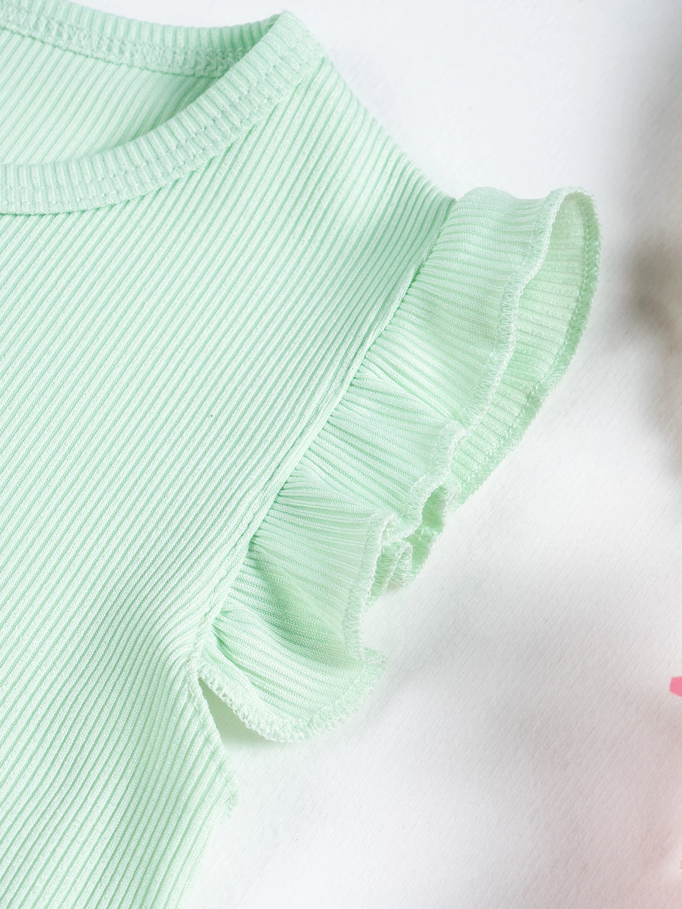 Sommer Einfarbig Kleinkind Ärmelloses Set Mädchen Dash Sleeve Top + Shorts Elastische Taille Kleidung Set 2 stücke Rüschen Kinder kleidung – Detail 15