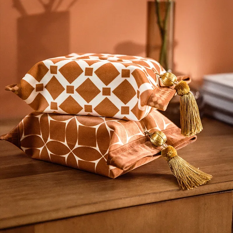 Vintage Short Plush Tissue Box Printed and Dyed Home Living Room Paper Storage Box Car Tissue Box
