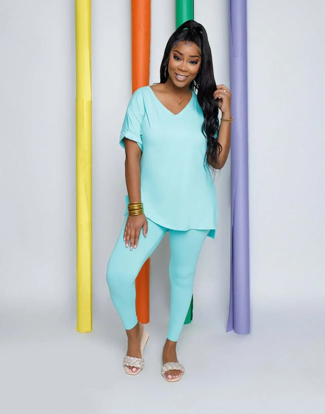 Solid V Neck Casual Loose Long Pant Set 2024 Summer 2 Two Pcs Sets Casual Tracksuits Street Outfits -- Color : Ivory - Size : XL