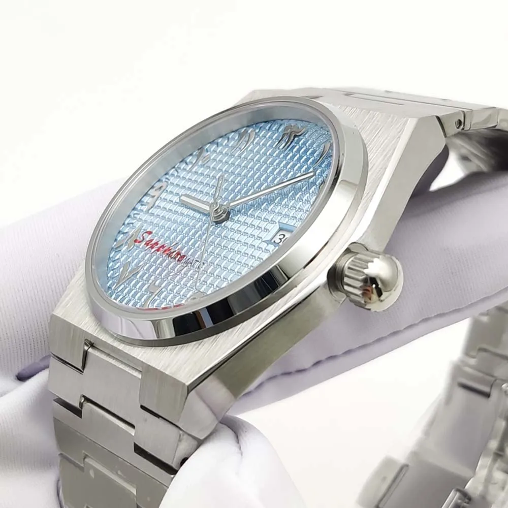 40MM Arabic Blue Dial Mens Watch Automatic Sapphire Wristwatch NH35 Movement Date Steel Strap Waterproof Automatic Watch Men 5