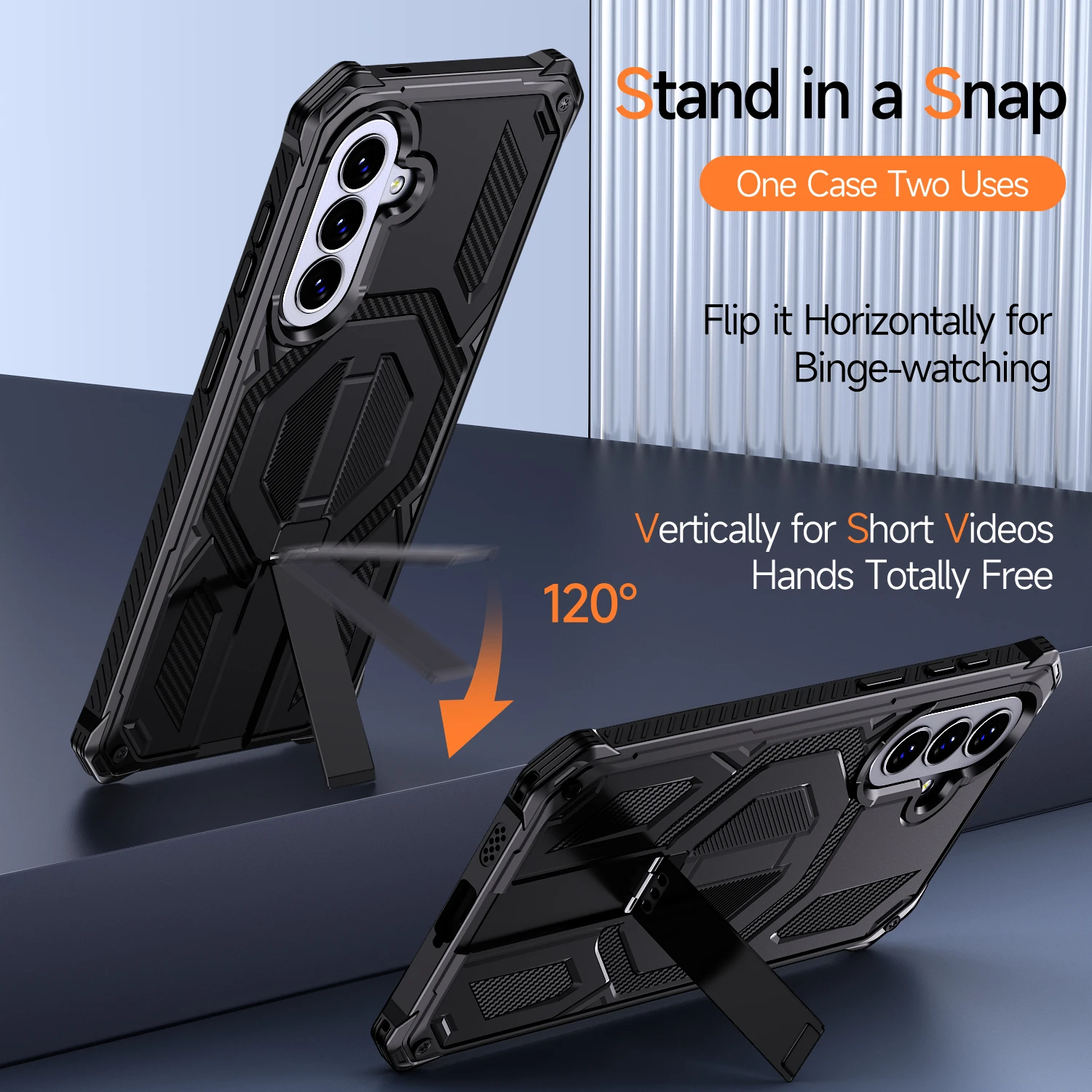 Rugged Armor Phone Case with Magnetic Stand and Rotating Cover