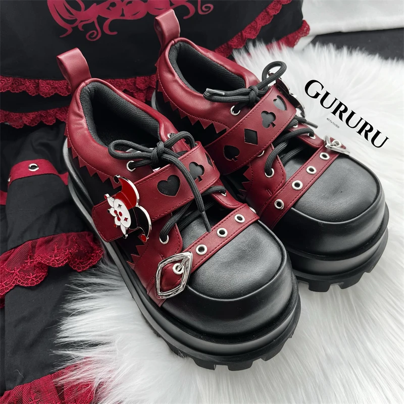 

Female Student Sweet Lolita Shoes Goth Punk Wedge Round Head Thick Bottom Women Shoes Cute Bowknot Kawaii Shoes High Heel 8cm