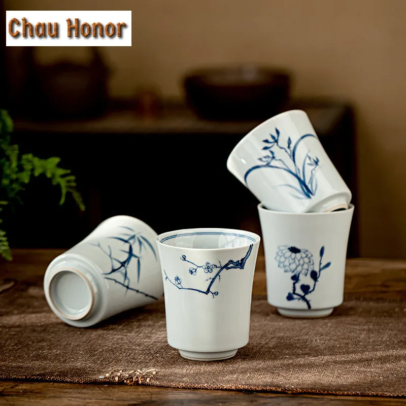 2pc/Set 100ml Hand Painted Flower Art Tea Cup Blue And White Ceramic Tea Maker Personal Master Smell Cup KungFu Teaware Ceremony