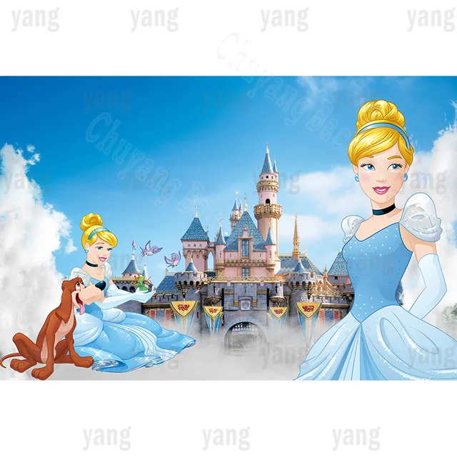 Castillo Mágico de Disney, Cenicienta, vestido azul, Fondo de princesa,  fotografía de cuento de hadas, Fondo de fiesta de cumpleaños para niñas,  pancarta decorativa - AliExpress