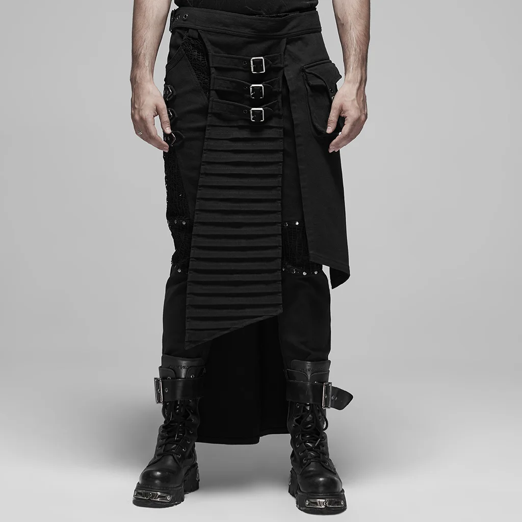 

PUNK RAVE Men's Punk Half Apron Twill Woven Fabric Japanese Word Button Personality Stage Performance Costume