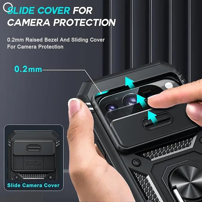 Rugged Military-Grade Shockproof Phone Case with Kickstand and Slide Camera Cover