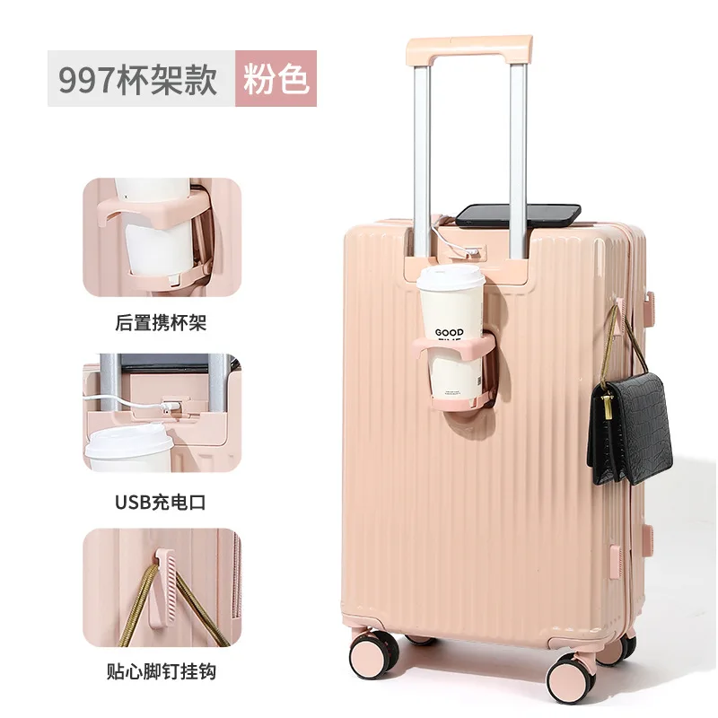 PLUENLI Luggage Women's New Trolley Case Male Student Mute Universal Wheel Password Travel Leather Suitcase