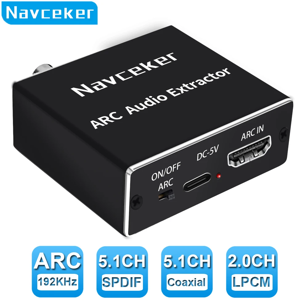 HDMI ARC Audio Extractor 192KHz DAC Converter ARC Audio Extractor Support  Digital HDMI Audio to Analog Stereo Audio RCA L/R Coaxial SPDIF and 3.5mm