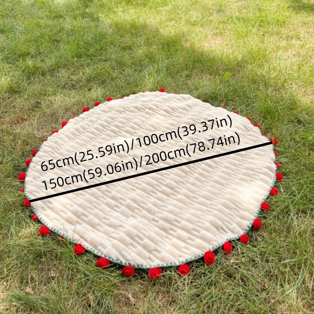 Multi-Use Fleece Rose Bouquet Blanket Soft Finished Floral Throw Blanket Handmade Warm Hand-Knitted Rose Blanket Photo Prop