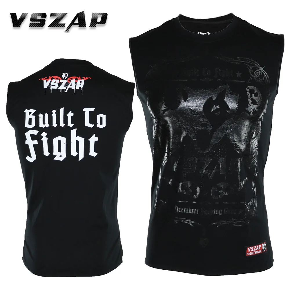 Muay Thai Shirt VSZAP MMA T Shirt Men Breathable Cotton Kickboxing Boxing Training Vest Black Gym Sport Fight Kickboxing Jersey