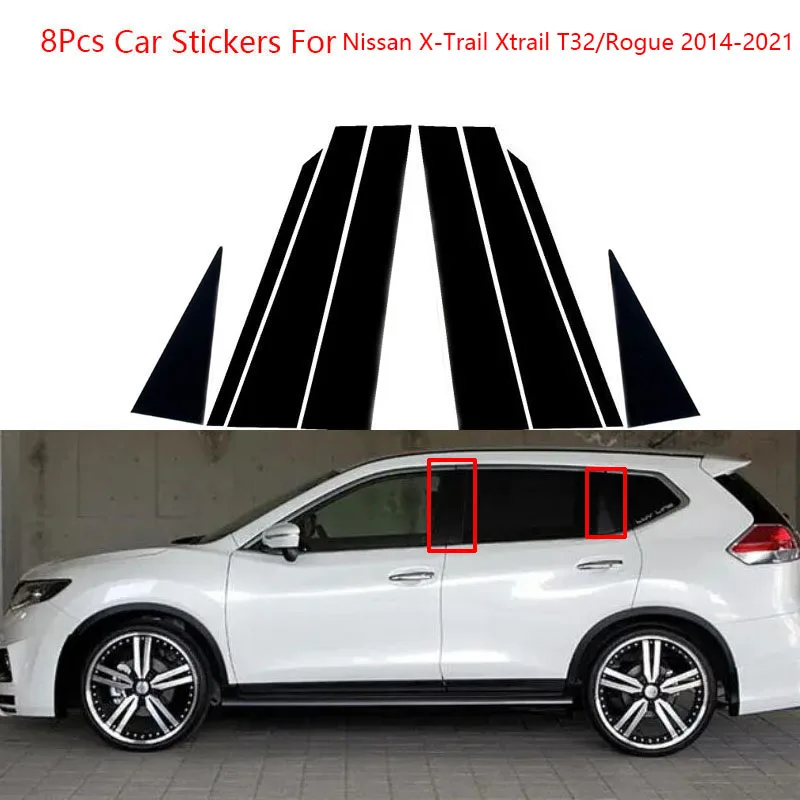 

8Pcs PC Material Pillar Post Cover Door Window Molding Stickers For Nissan X-Trail T32/Rogue 2014-2021 Car Styling Mouldings