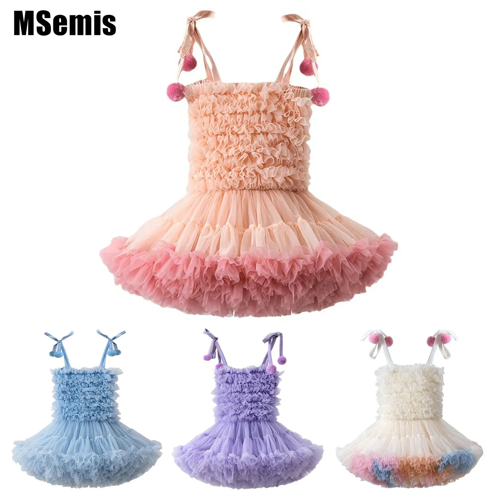 

Baby Girls Tutu Dress Cami Dress Smocked Frilly Bodice High Waist Elastic Waist Tulle Tutu Dress Birthday Party Gift Dress