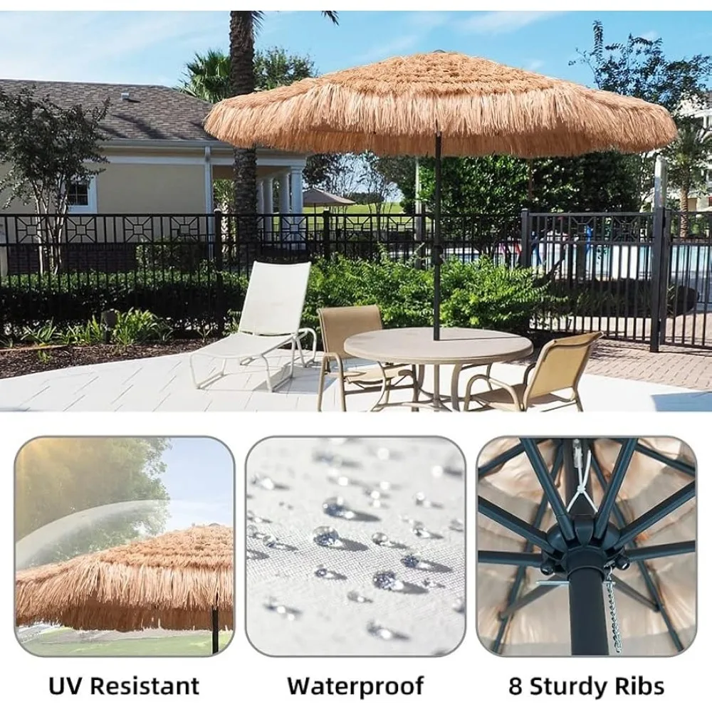 9ft Hawaiian Thatched Tiki Umbrella – 8-Rib Crank Lift 3