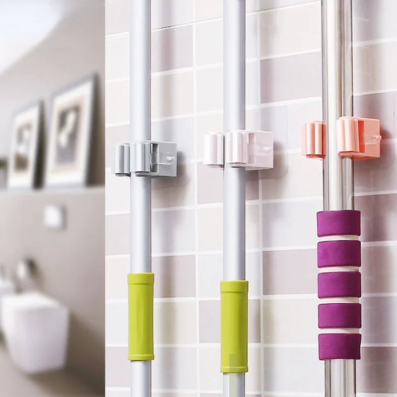 1pcs Punch-free Mop Holder Bathroom Shelf Wall-Mounted Mop Broom Hanger Self Adhesive Hooks Bathroom Storage Home Accessories 4