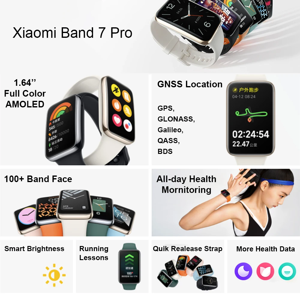 Новый смарт-браслет Xiaomi Mi Band 7 Pro с GPS, фитнес-трекер с AMOLED экраном для измерения кислорода в крови, водонепроницаемый смарт-браслет Xiaomi Smart Band 7 Pro