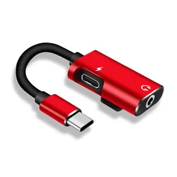 Universal USB - C to 3.5mm Audio Splitter and Charger Adapter (Red)