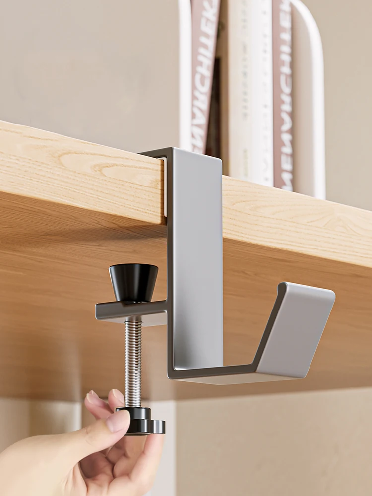 Sleek Black/White Aluminum Desk Hook Organizer with Anti-Slip Design