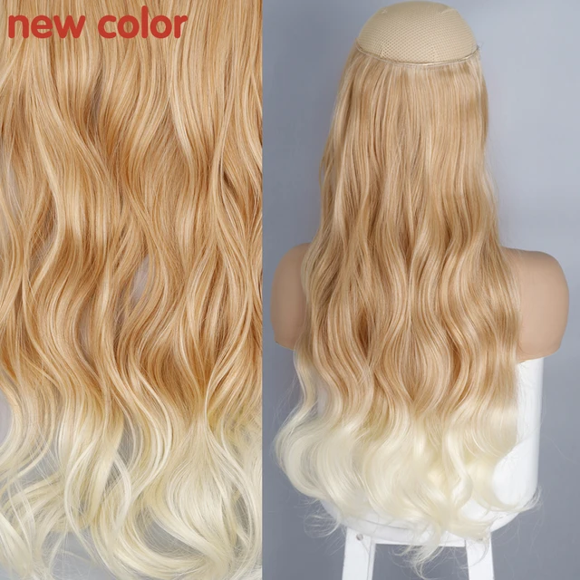 Synthetic No Clip Invisible Wire Hair Extensions Straight Natural Black Blonde One Piece False Hairpiece Halo Hair Extension J-27t613