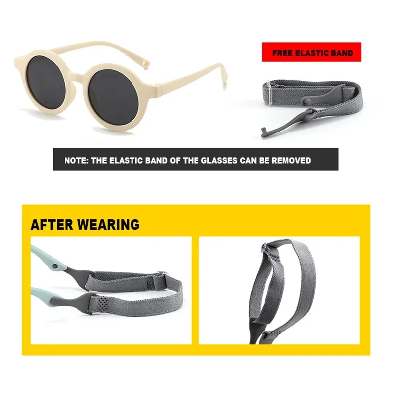 Kids Sunglasses Round TAC Polarized Baby Sunglasses for Toddler Boys Girls TPEE Flexible Soft Frame with Strap for Infant Age 0-3