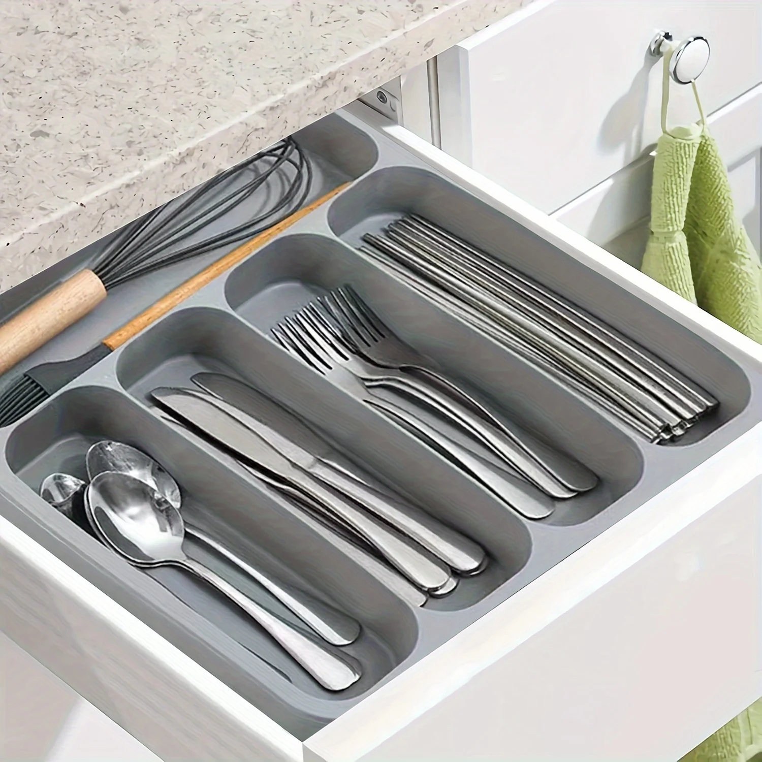 Kitchen Drawer Organizer for Utensils and Flatware, Non-Slip Cutlery  Tray with Expandable Design, Durable , Easy to Clean - Ide 3