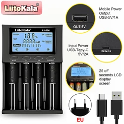 Universal Smart Charger with LCD Display and 4 Slots for Various Battery Types, 5V 2A (Lii - M4(EU 5V 2A))