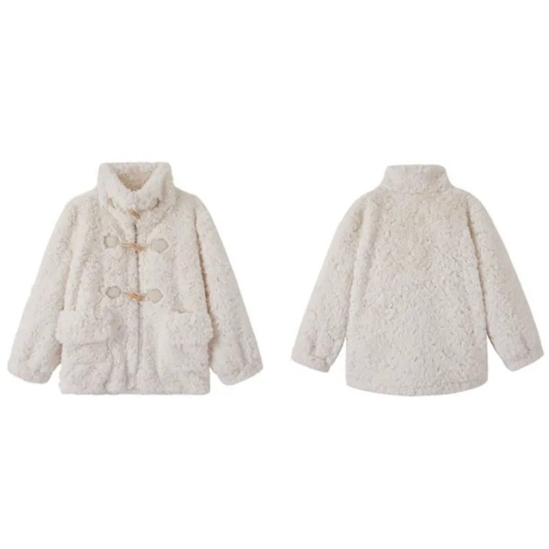 2023 New Lamb Plush Coat Women's Winter Versatile Casual Standing Collar Plush Thickened Faux Fur Coat