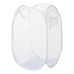 Foldable Pop - Up Mesh Laundry Hamper with Side Pocket - Breathable and Compact for Bathroom or Dorm Room (WHITE)