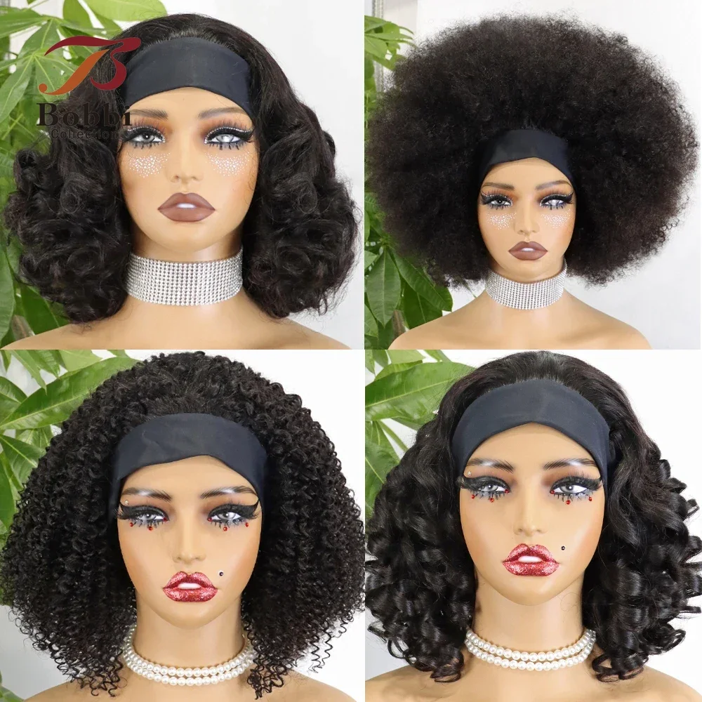 Headband Bob Wig Human Hair Double Drawn Bouncy Curl Loose Body Afro Kinky Curly Full Machine Made Wig Natural Hair Wigs