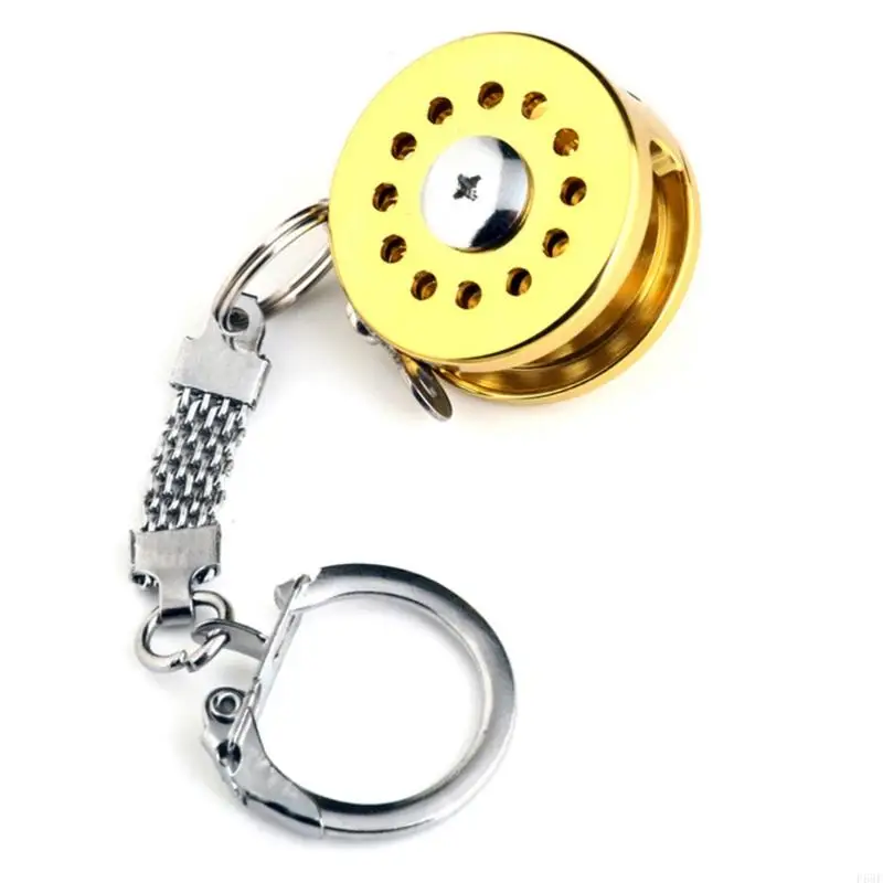 F68F Alloy Fishing Reel Drum Pendant Keychain Keyring Outdoor Small Fishing Tackle Mini Miniature Sea Spinning Wheel