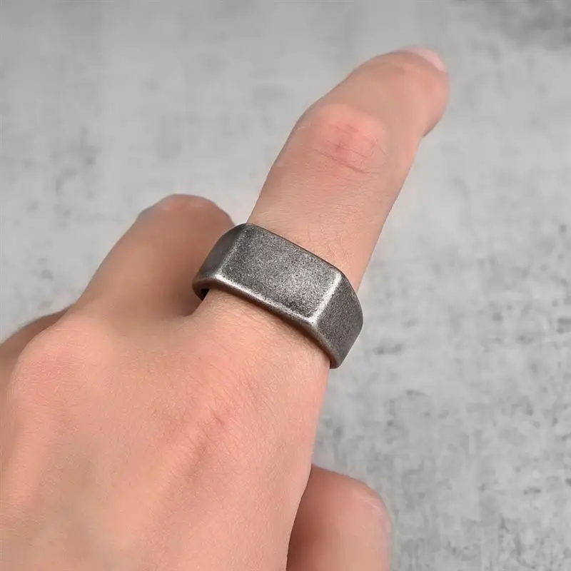 Vintage Stahl Ring Quadratische Flache Oberseite 316L Titan Stahl Blank Plain Männer Ring Persönlichkeit Schmuck Glatte Oberfläche Schmuck Großhandel – Detail 10