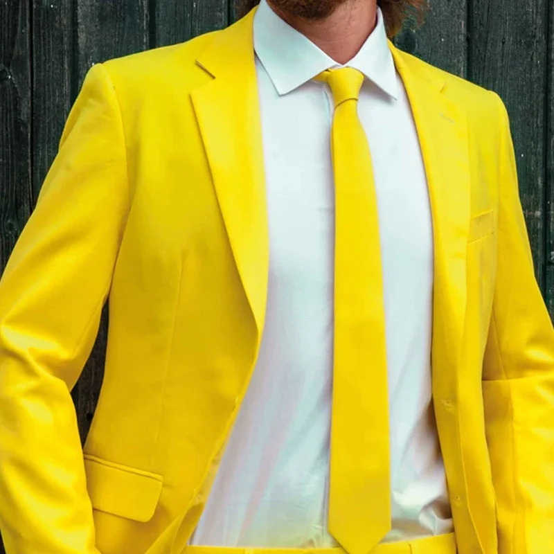 Yellow Casual Men Suit For Prom 2 Piece Slim Fit Groomsmen Tuxedo With Notched Lapel Wedding Male Fashion Blazer Pants