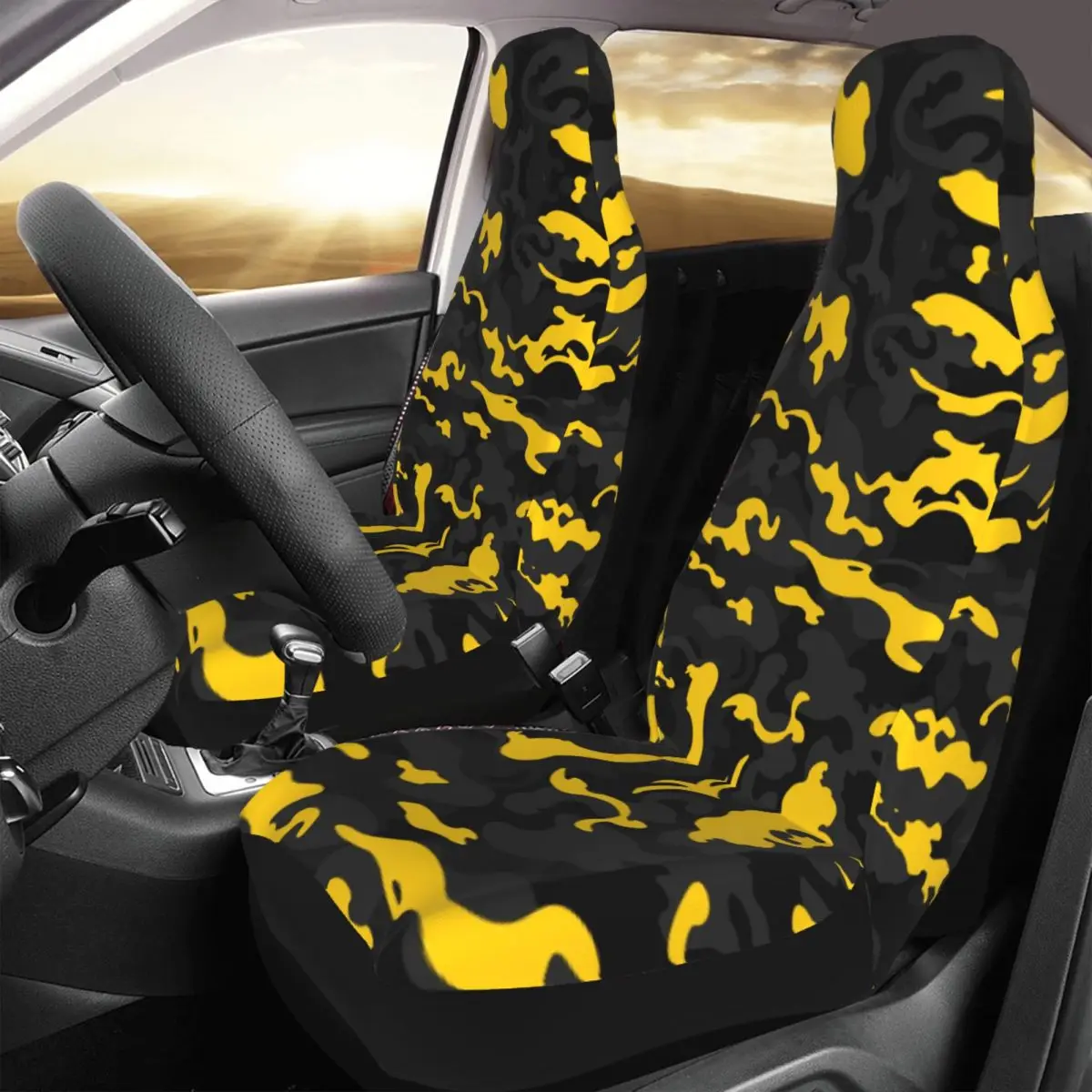 Camo Stil Auto Sitzbezüge Universal für Autos Lkw SUV oder Van Schwarz und  Gelb Camouflage Eimer Sitze Protector Abdeckungen frauen