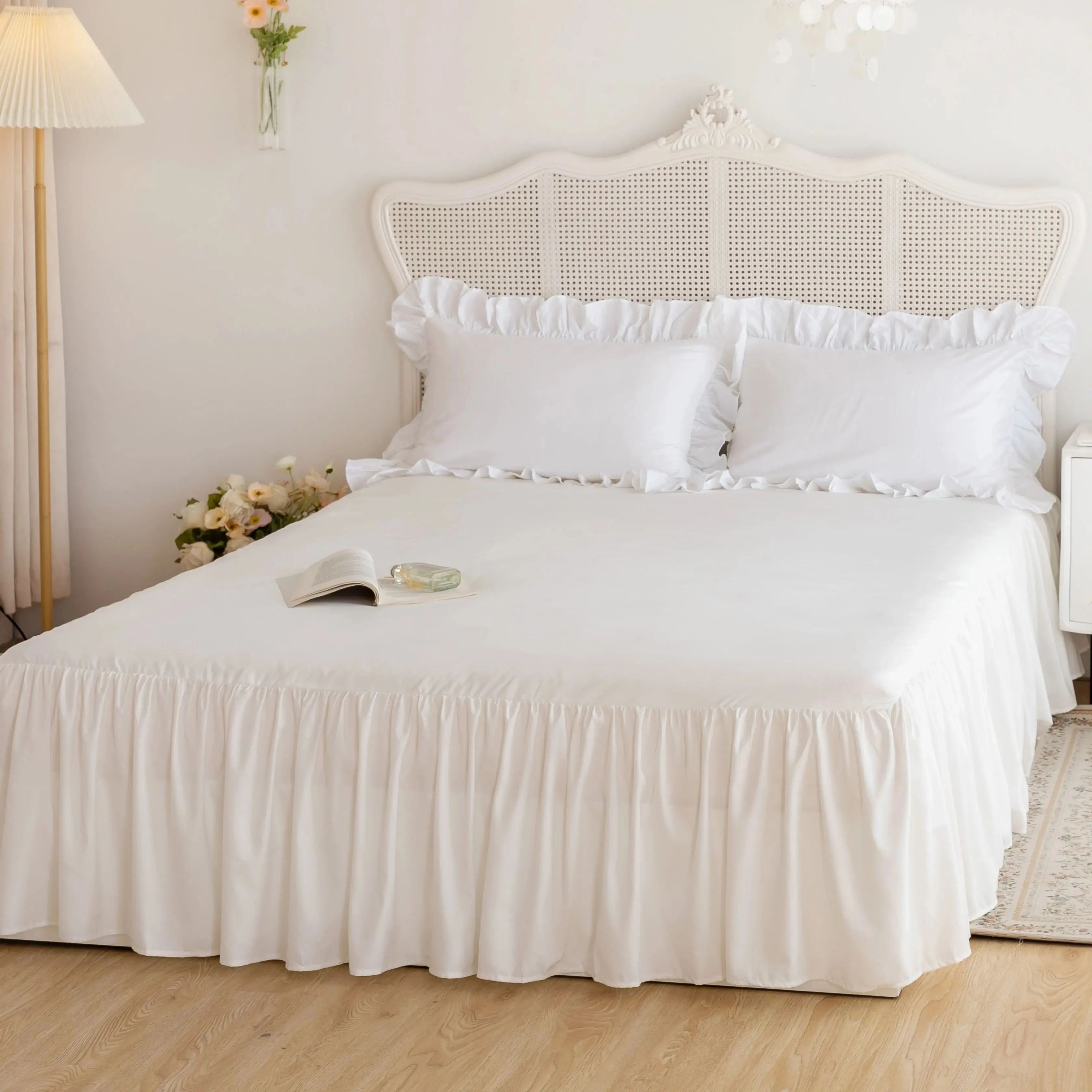 1PC100% polyester single solid color pleated large Wide lace comfortable soft one bed skirt available in multiple sizes bed skirt