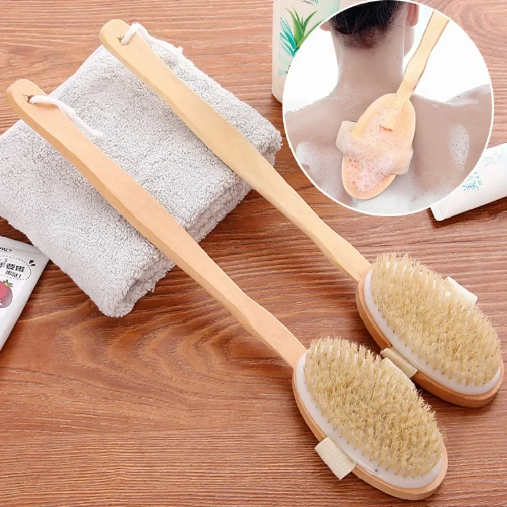 1Pc Wooden Detachable Long Handle Shower Body Brush Bathing Massage Back Body Exfoliating Brush Bathroom Wash Brush Bath Tools 4
