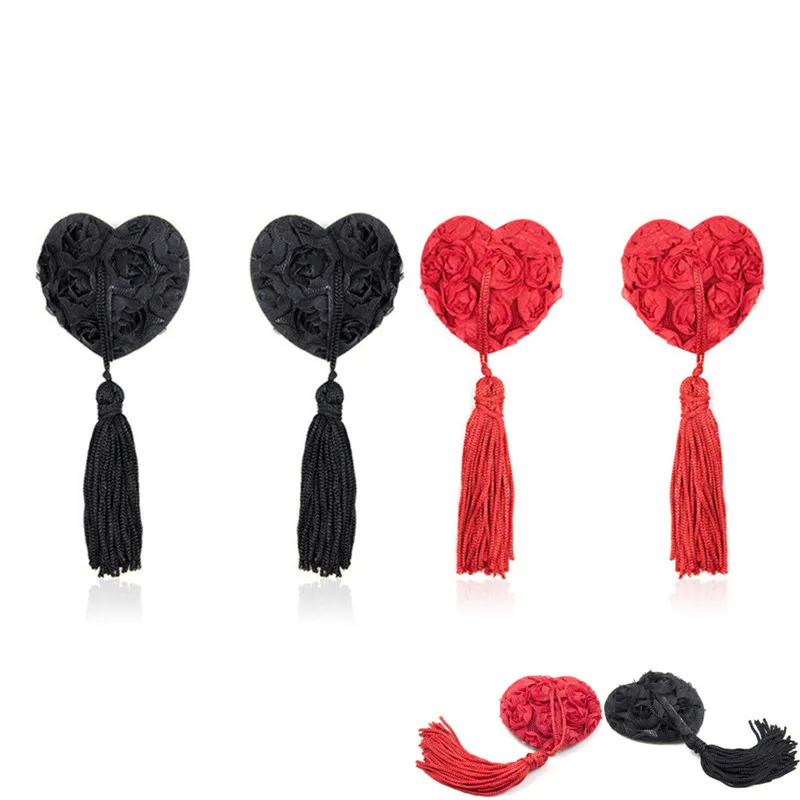 1 пара, женское нижнее белье, бюстгальтер с блестками и кисточками в форме сердца, накладки на соски, черные накладки на грудь с розовыми вставками