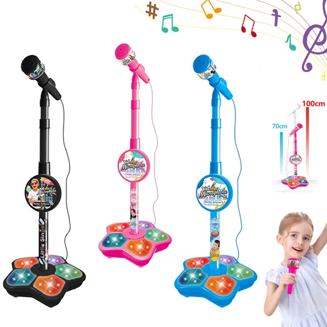 100% nouveau ensemble de microphones pour enfants, jouets avec musique et  lumière colorée, microphone à hauteur réglable avec support, jouets de