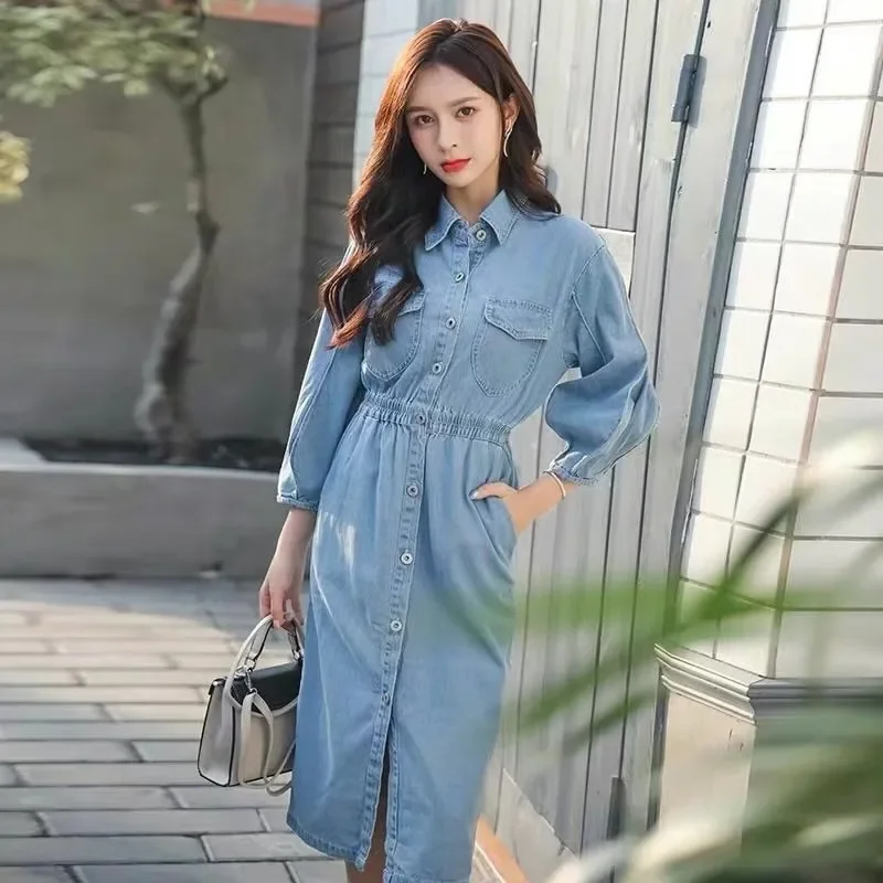 High Elasticity Gingham Pattern Denim Fabric 50 Stitches Washless Color Fastness Casual Dresses Shirts Pants Fabric