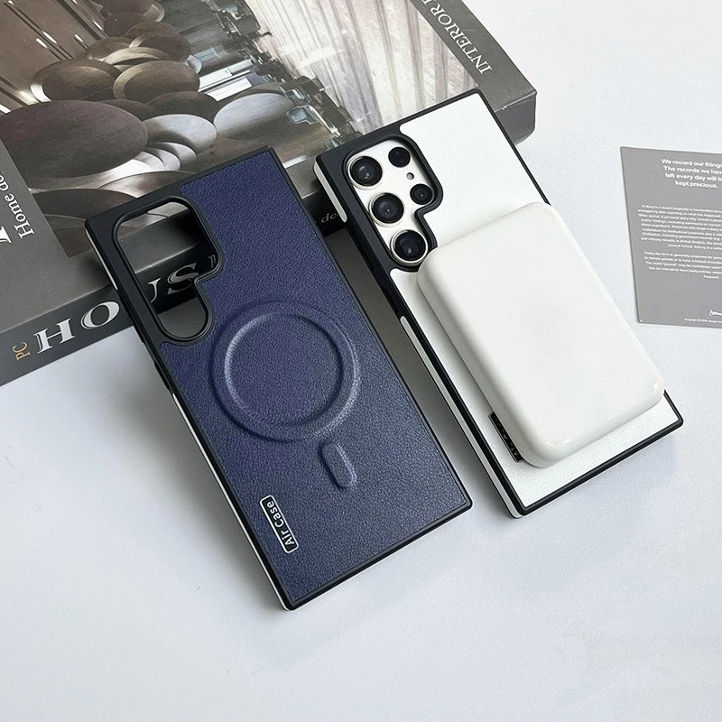 Magnetic Leather Colorblock Shockproof Case with Mag-safe Compatibility