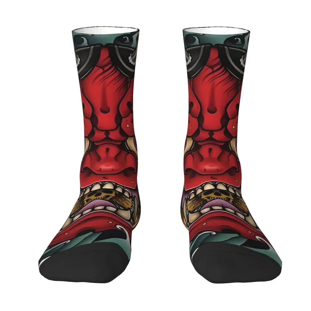 Vintage Oni Mask Japanese Culture Art Men's compression Socks Unisex Samurai Street Style Seamless Printed Novelty Crew Sock