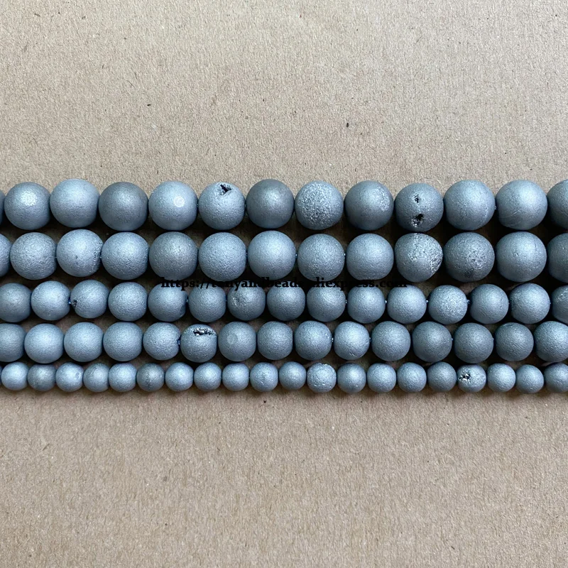 Metallic Titanium Coated Druzy Quartz Agate Gemstones Round Beads 8mm 10mm 15