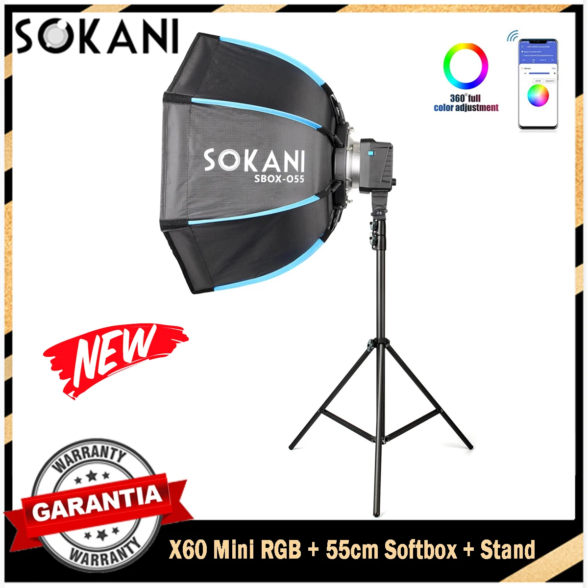 

Sokani X60 Mini 60W RGB LED Video Light with 55cm Octagon Softbox and Light Stand Combo for Youtube TikTok VS SYNCO COLBOR CL60