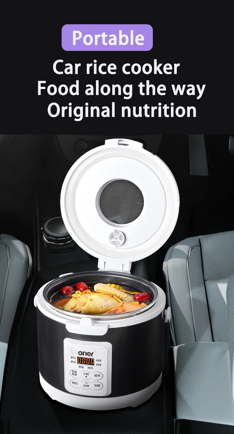 12V 24V 220V Mini Rice Cooker Car Truck Soup Porridge Food Steamer Heating Lunch Box Meal Heater Warmer 3L for Camping Gold