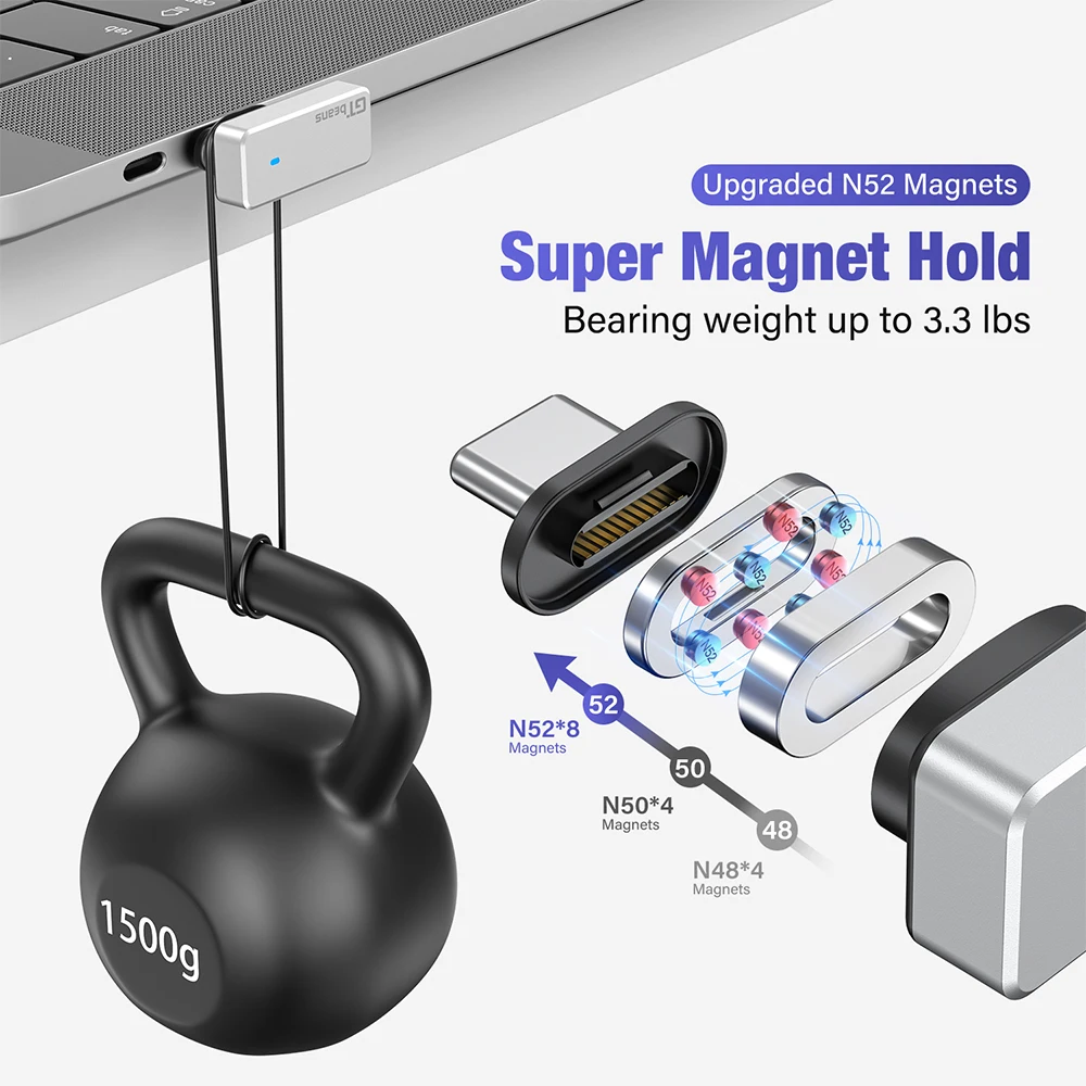 High-Power 140W USB-C Magnetic Adapter with 24-Pin Fast Charging and Data Transfer Capability