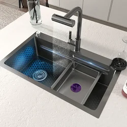 304 Stainless steel Kitchen Sink Embossed Large Single Slot Washing pond With Kitchen Faucet Wash Basin Water On The Left Side