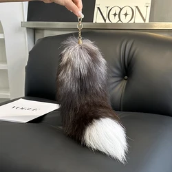 Real Fox Fur Tail Keychain Large Long Natural Fur Tail Bag Charm Cosplay Tail Cute Wolf Fox Tail Fur Car Keychains for Women