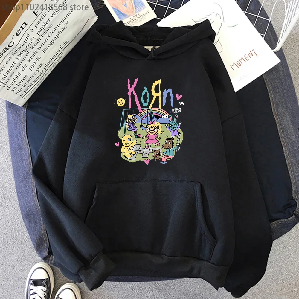 Korn Music Band Hoodies Hip Hop Cartoon Printing Sweatshirts Mens Casual Gothic Kpop Graphic Hoodie Long Sleeve Male Pullovers